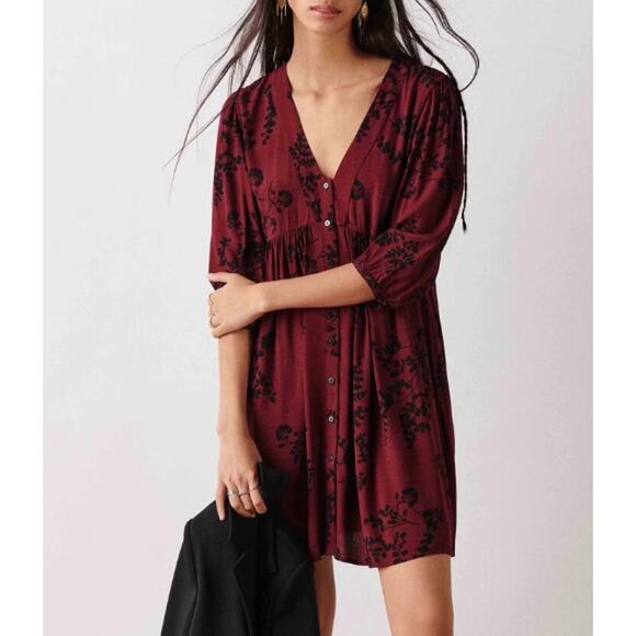 ba&sh Suzy Burgundy V Neck Mini Dress Size 3 Large - Picture 6 of 6